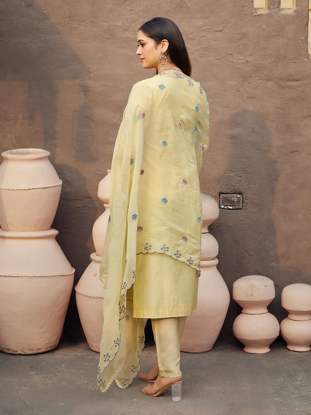 Lemon Yellow Silk Blend Suit Set with Dupatta