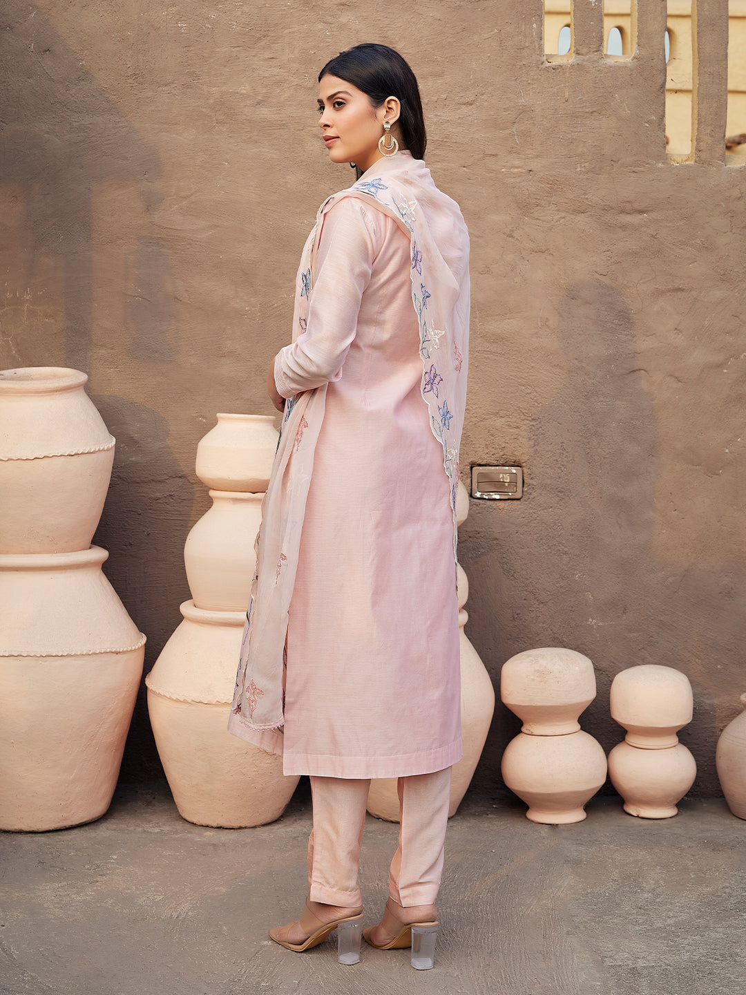 Soft Peach  Silk Blend Suit Set with Dupatta