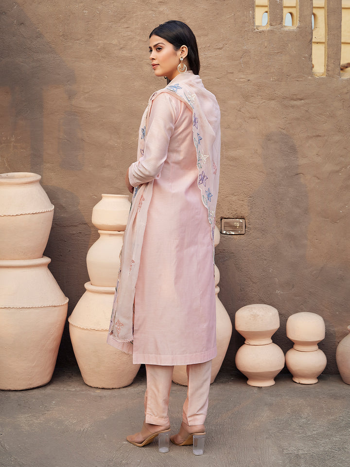 Soft Peach  Silk Blend Suit Set with Dupatta