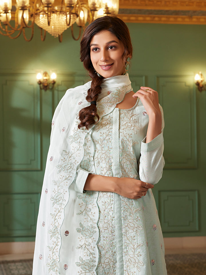 Powder Blue Semi Silk Suit Set with Dupatta