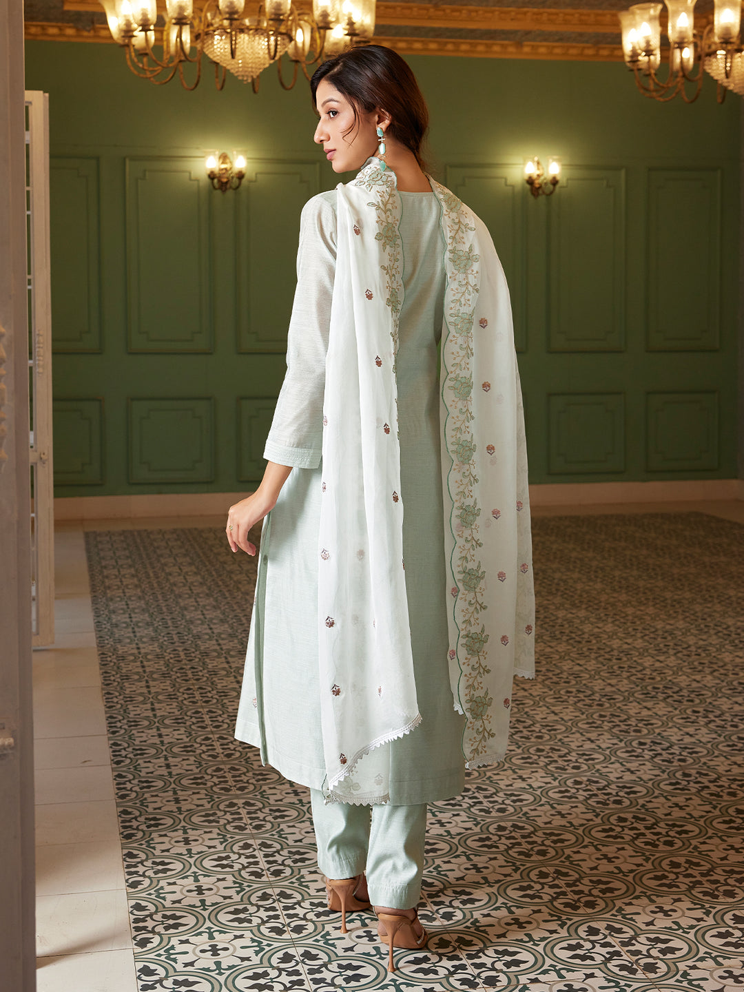 Powder Blue Semi Silk Suit Set with Dupatta
