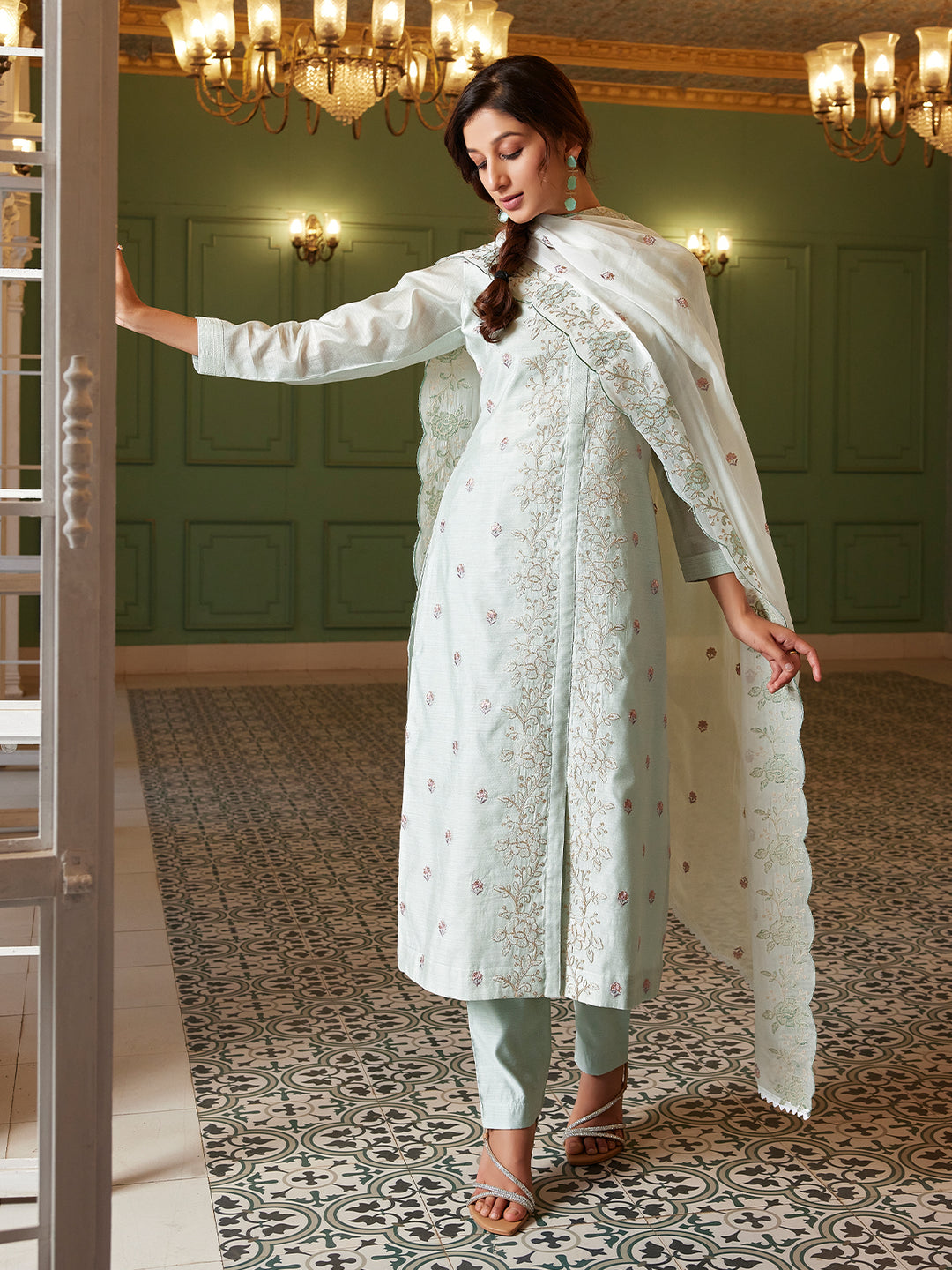 Powder Blue Semi Silk Suit Set with Dupatta