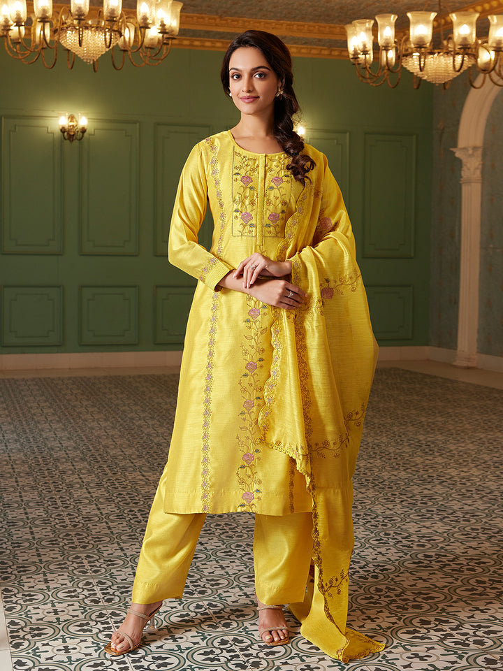 Sunflower Yellow Semi Silk Suit Set with Dupatta