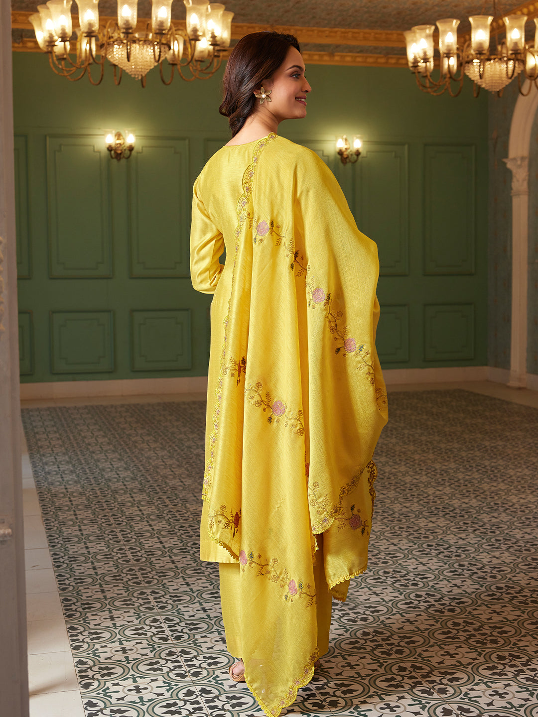 Sunflower Yellow Semi Silk Suit Set with Dupatta