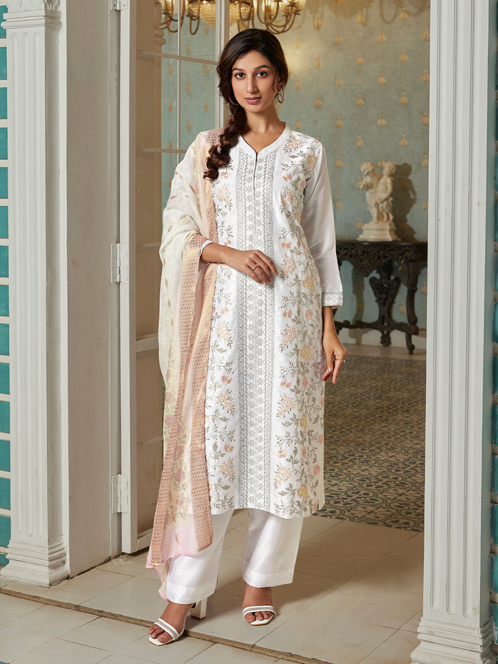 Ivory Semi Silk Suit Set with Dupatta