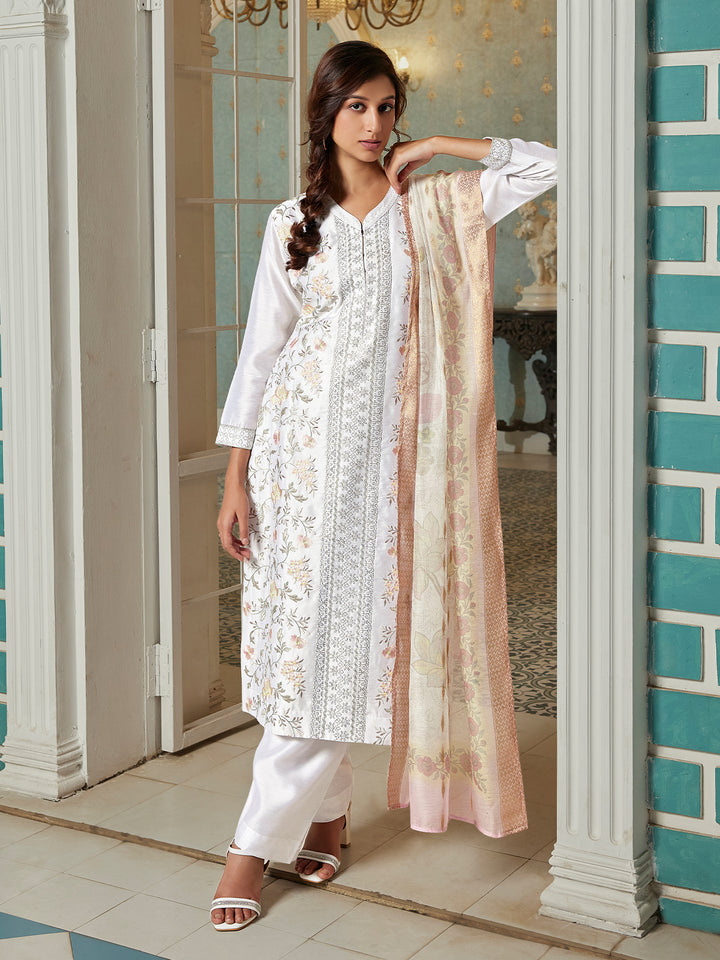 Ivory Semi Silk Suit Set with Dupatta