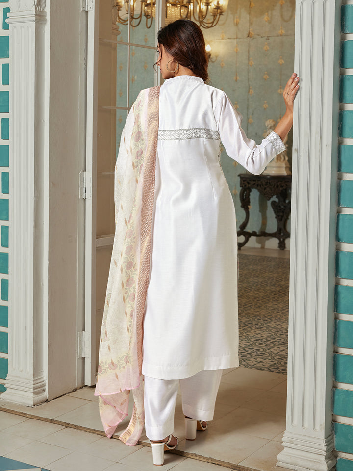 Ivory Semi Silk Suit Set with Dupatta