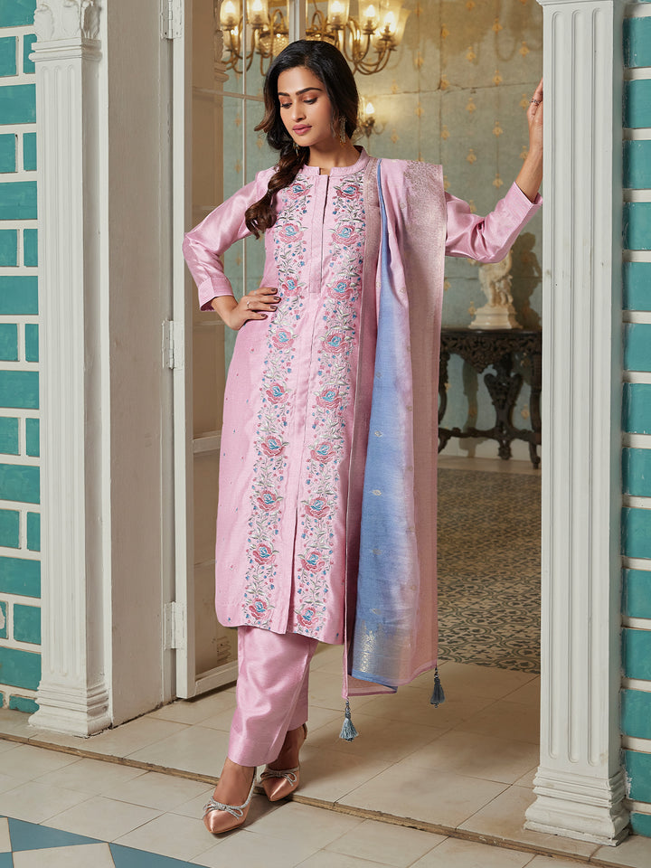 Blush Pink Semi Silk Suit Set with Dupatta