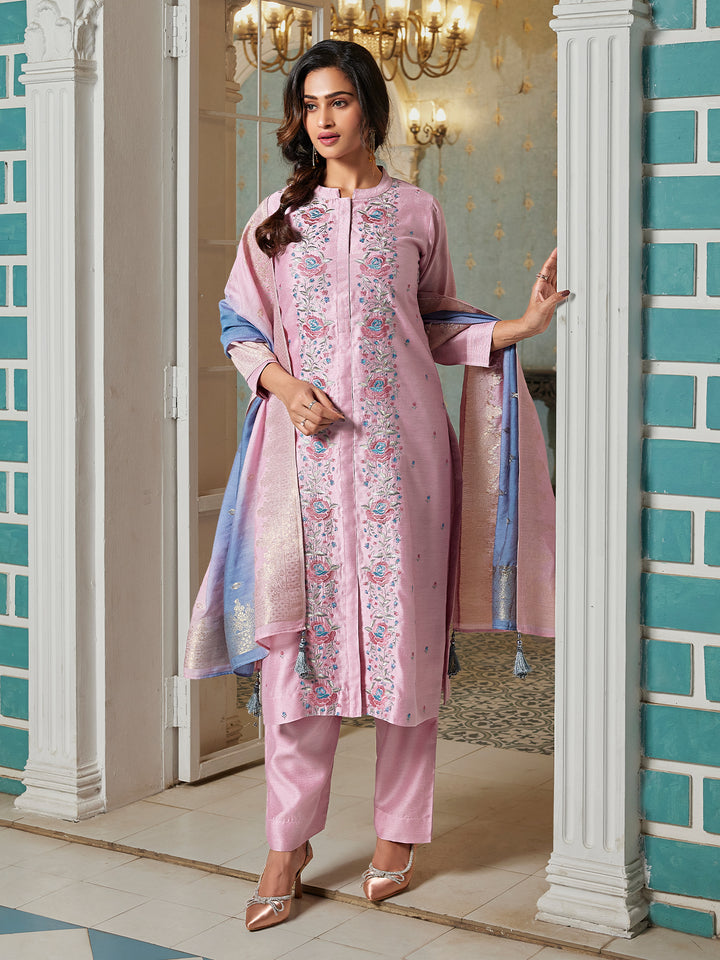 Blush Pink Semi Silk Suit Set with Dupatta
