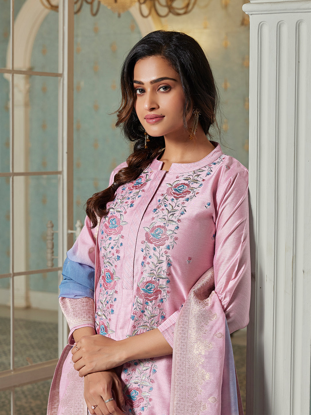 Blush Pink Semi Silk Suit Set with Dupatta