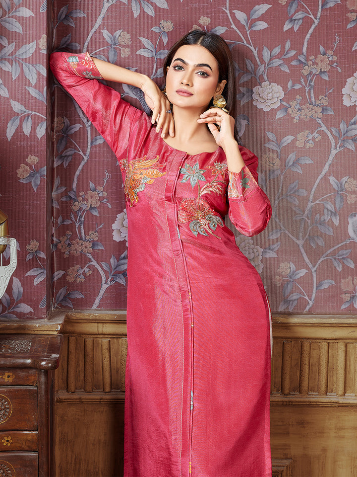 Pink Tissue Silk Kurti