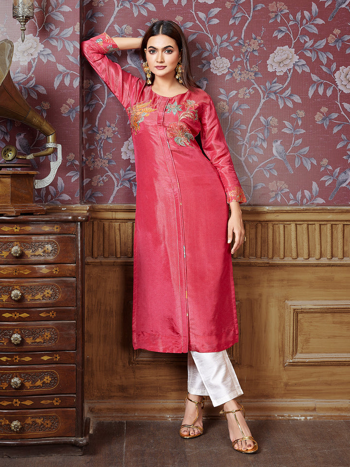 Pink Tissue Silk Kurti