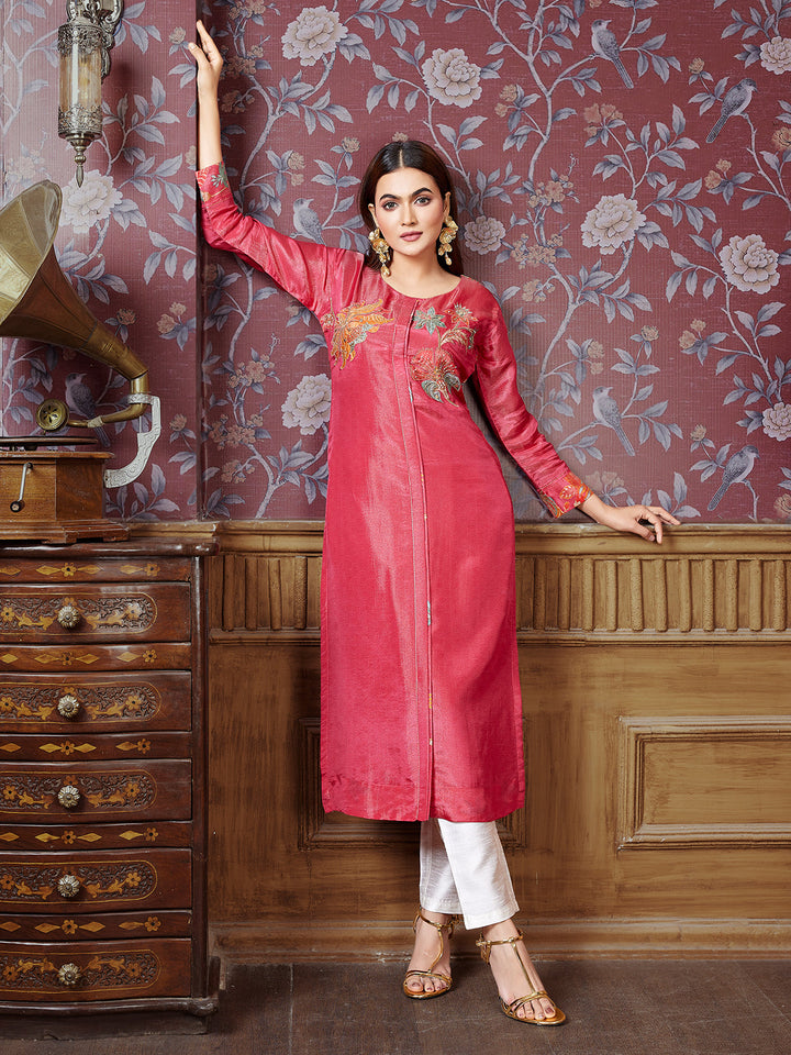 Pink Tissue Silk Kurti