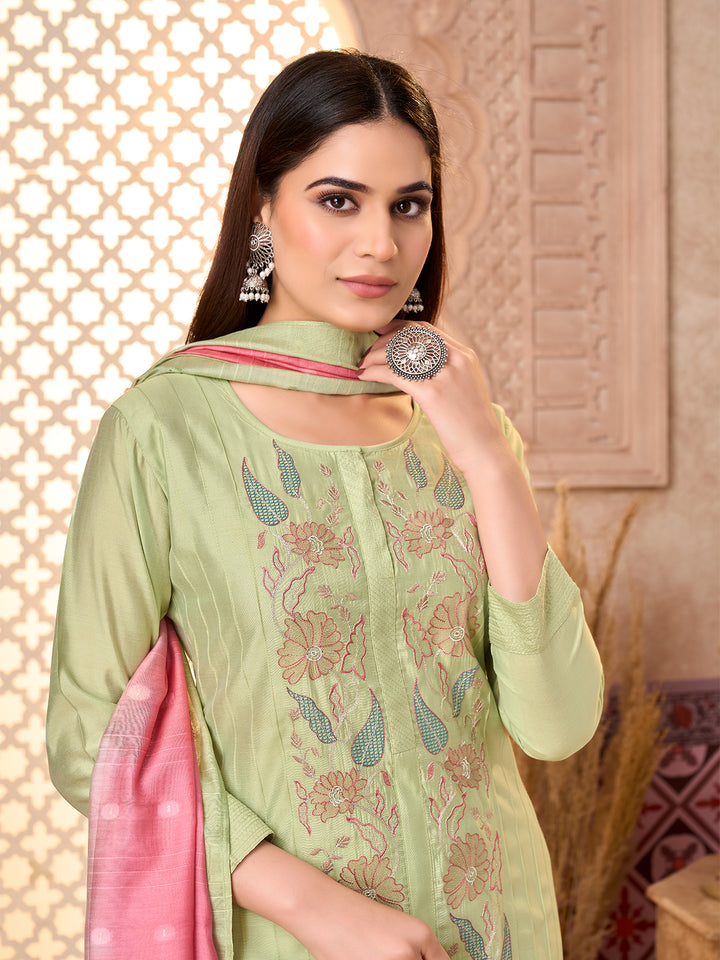 Sage Green Silk Blend Suit Set with Dupatta