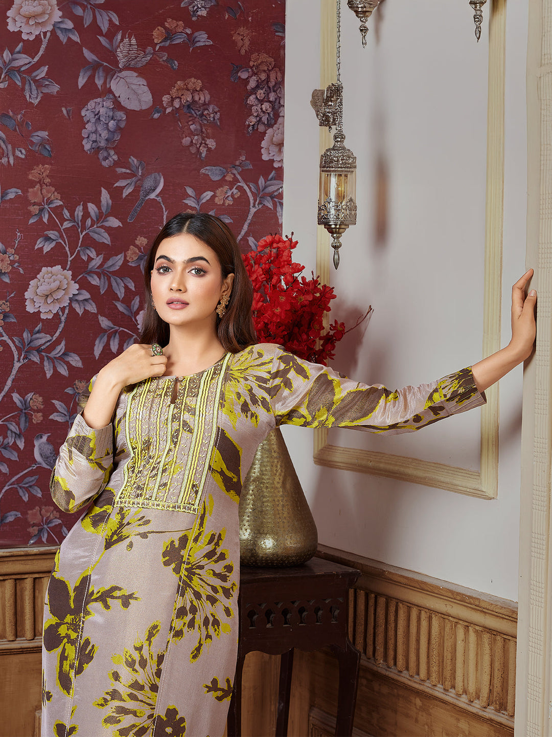 Brown Floral Print Kurti