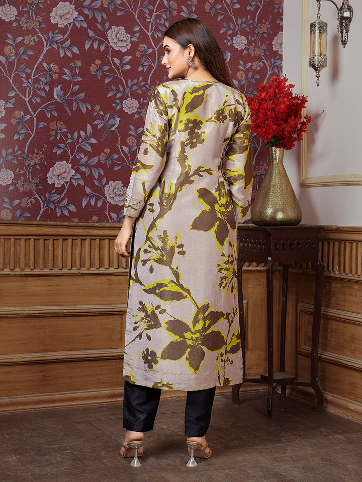 Brown Floral Print Kurti