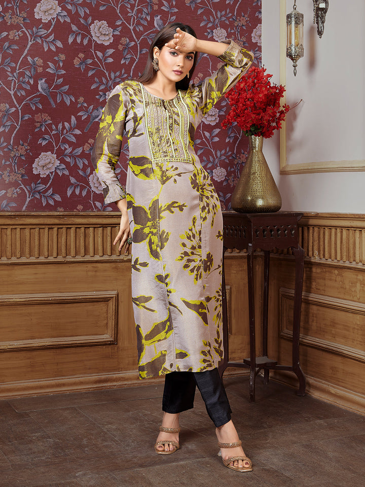 Brown Floral Print Kurti