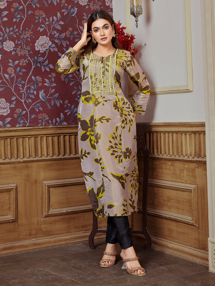 Brown Floral Print Kurti