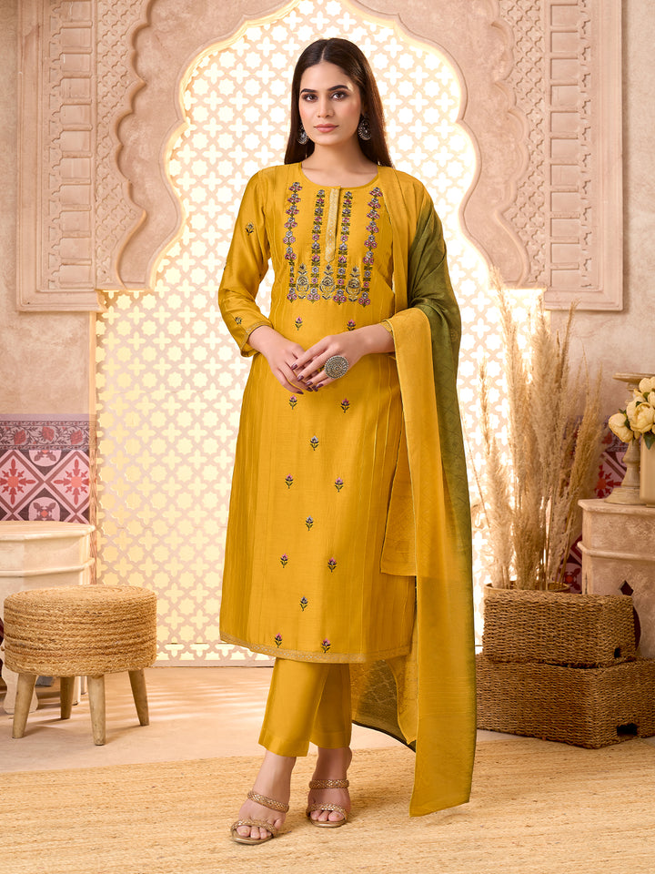 Mustard Silk Blend Suit Set with Dupatta