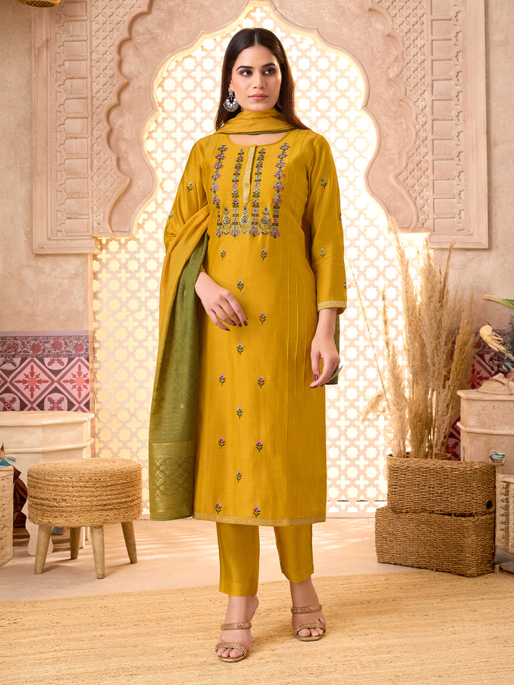 Mustard Silk Blend Suit Set with Dupatta
