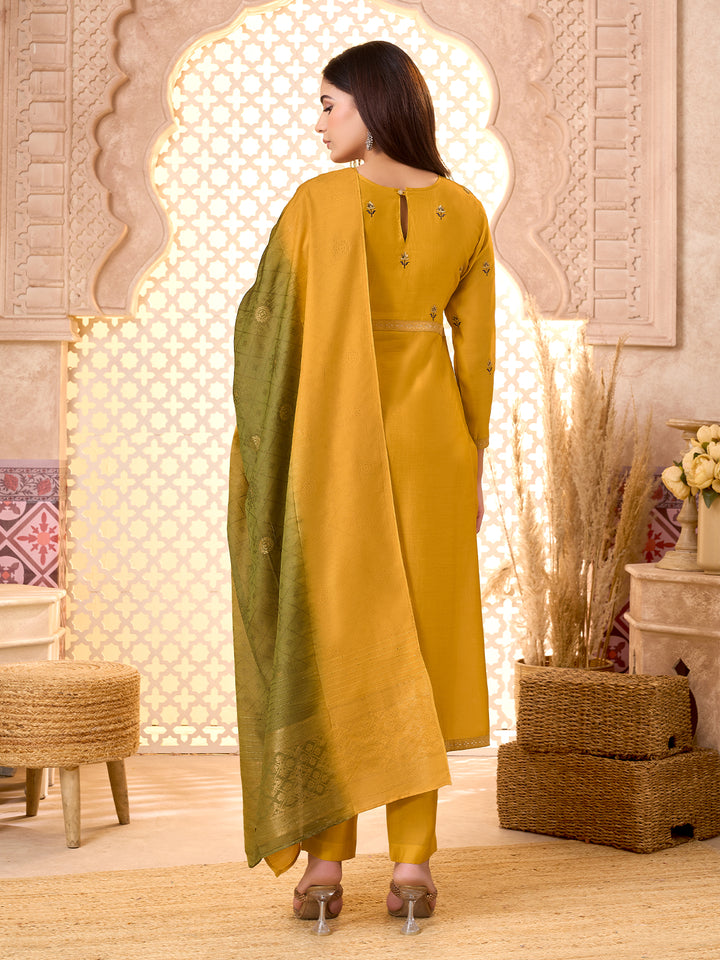 Mustard Silk Blend Suit Set with Dupatta