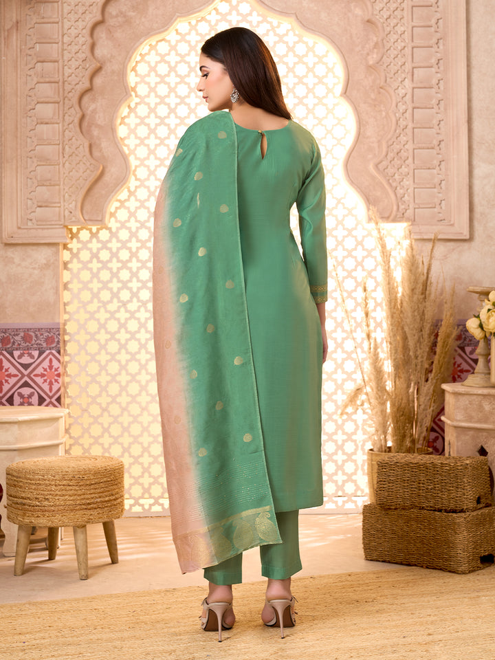 Green Silk Blend Suit Set