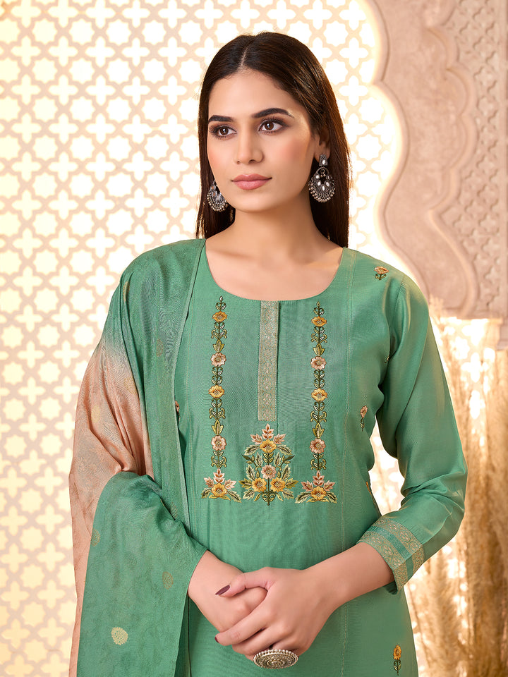 Green Silk Blend Suit Set