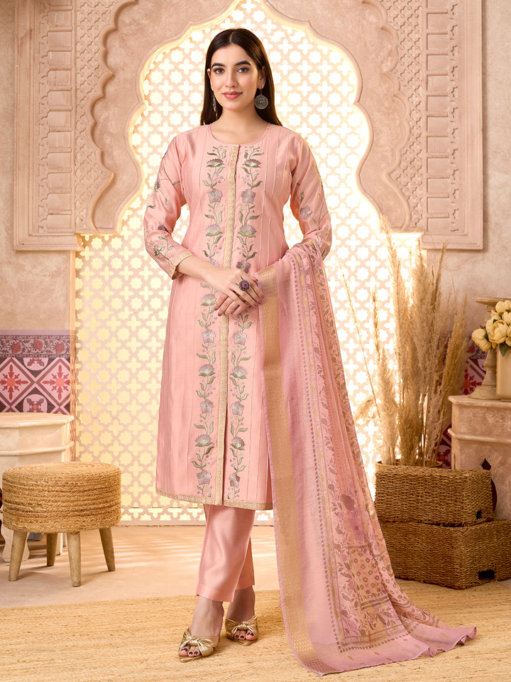 Blush Pink Silk Blend Suit Set with Dupatta