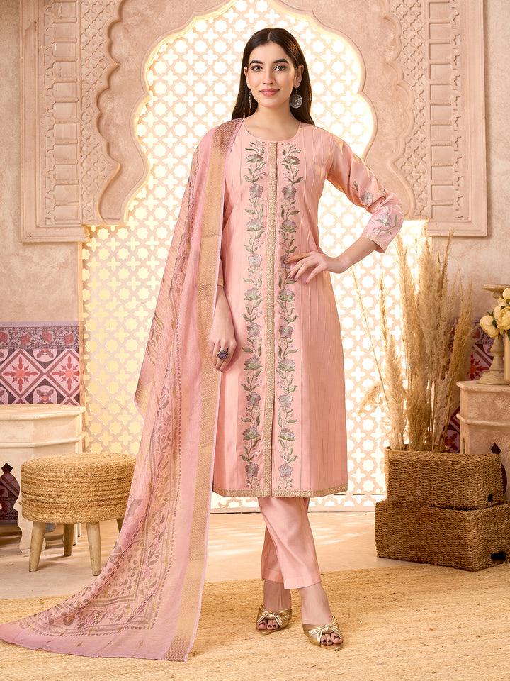 Blush Pink Silk Blend Suit Set with Dupatta