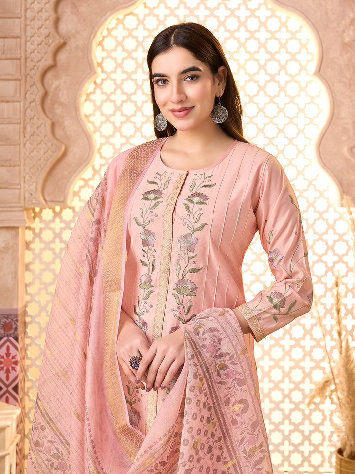 Blush Pink Silk Blend Suit Set with Dupatta