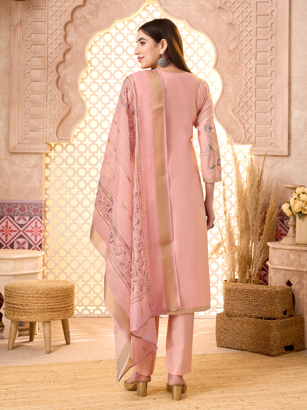 Blush Pink Silk Blend Suit Set with Dupatta
