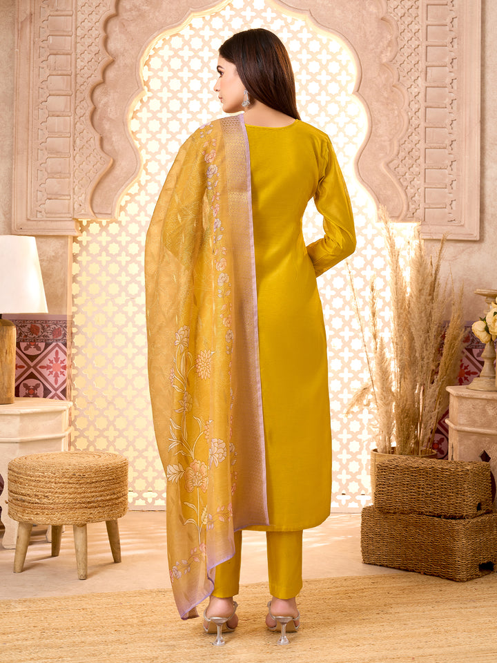 Yellow Silk Blend Suit Set with Dupatta