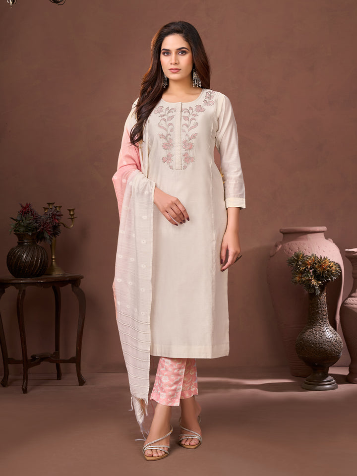 Soft Ivory Chanderi Suit Set
