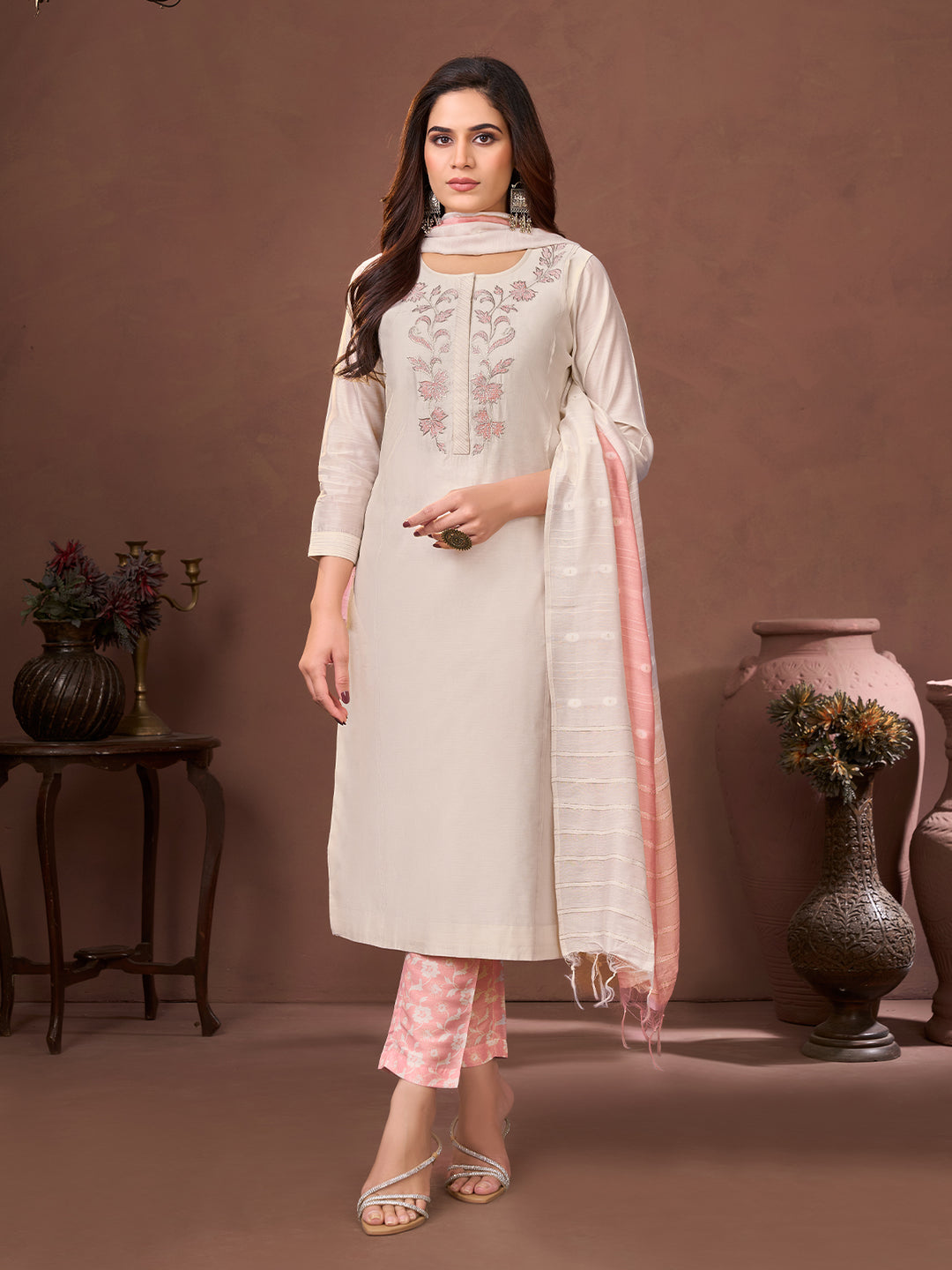 Soft Ivory Chanderi Suit Set