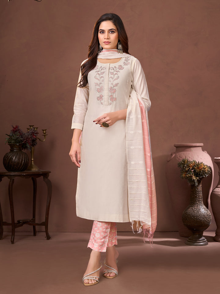 Soft Ivory Chanderi Suit Set