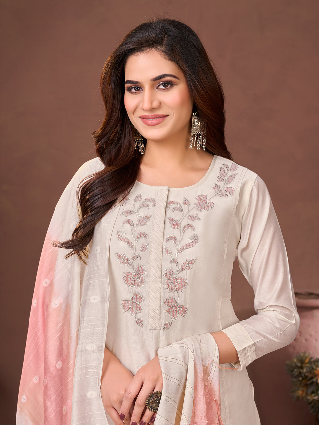 Soft Ivory Chanderi Suit Set