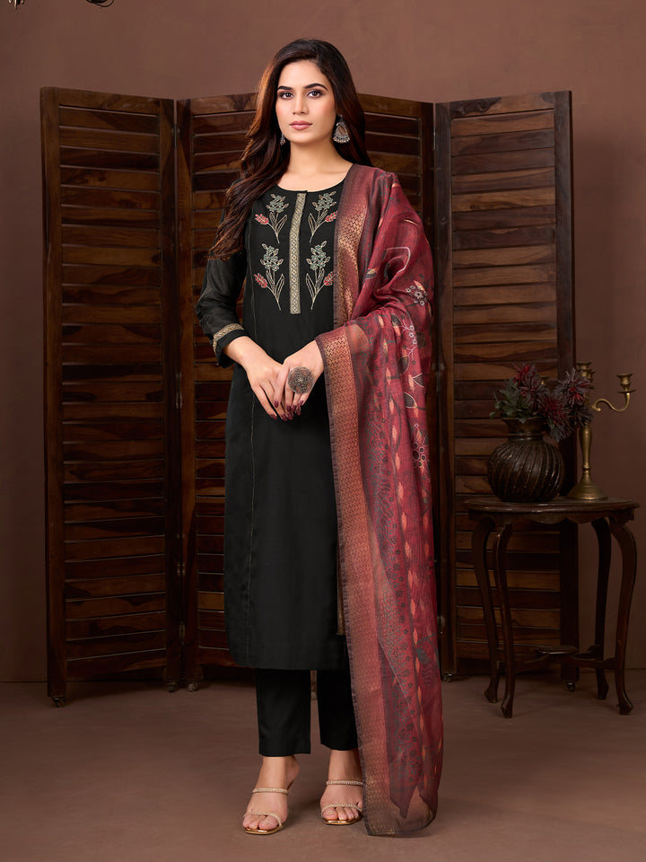 Black Chanderi Suit Set
