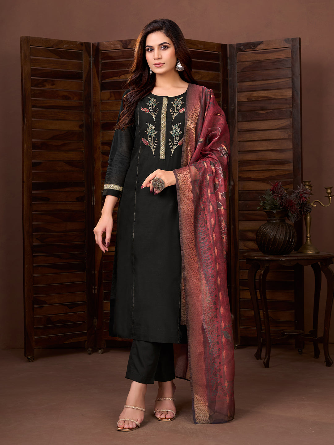 Black Chanderi Suit Set