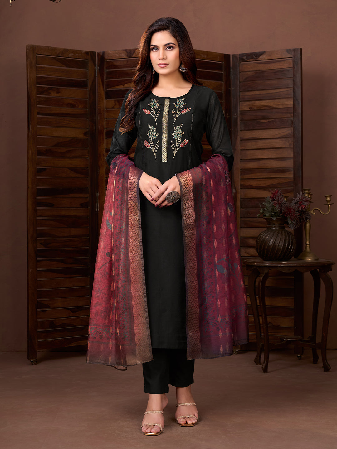 Black Chanderi Suit Set