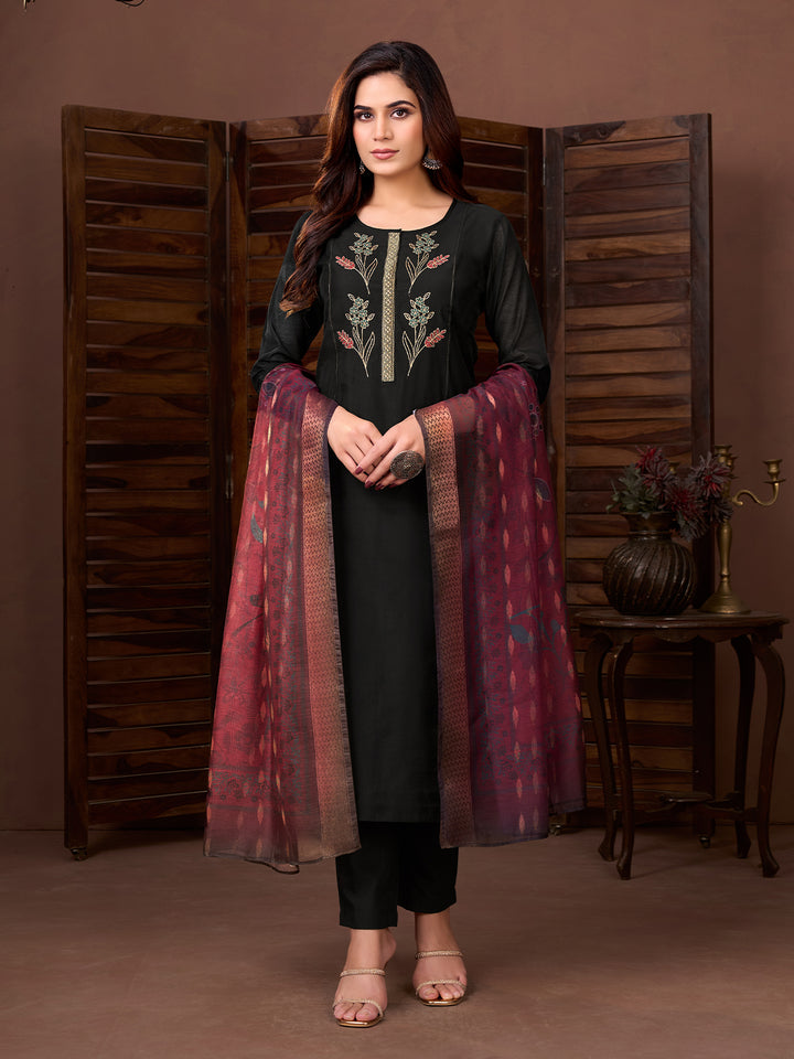 Black Chanderi Suit Set