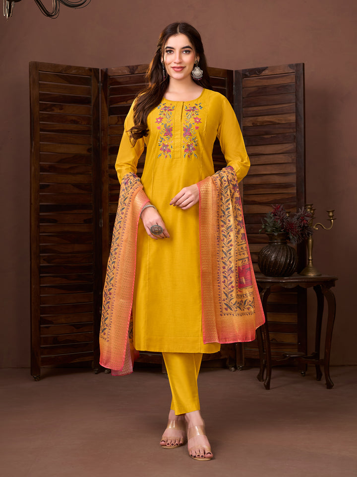 Mustard Yellow Chanderi Suit Set