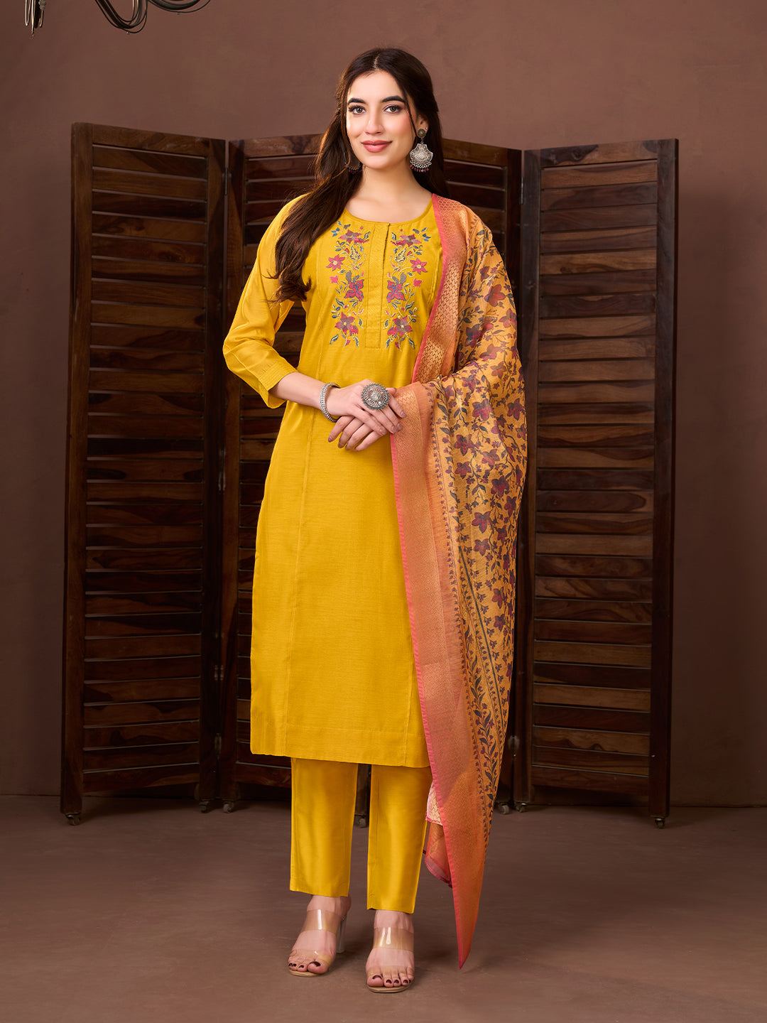 Mustard Yellow Chanderi Suit Set