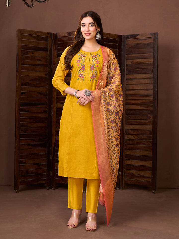 Mustard Yellow Chanderi Suit Set