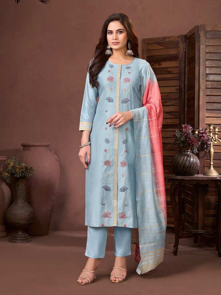 Powder Blue Chanderi Suit Set