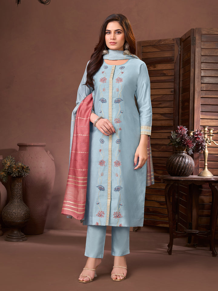 Powder Blue Chanderi Suit Set