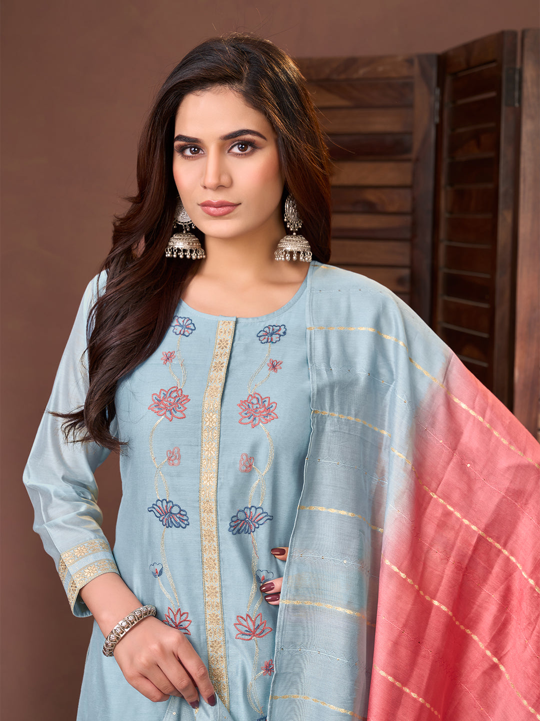 Powder Blue Chanderi Suit Set
