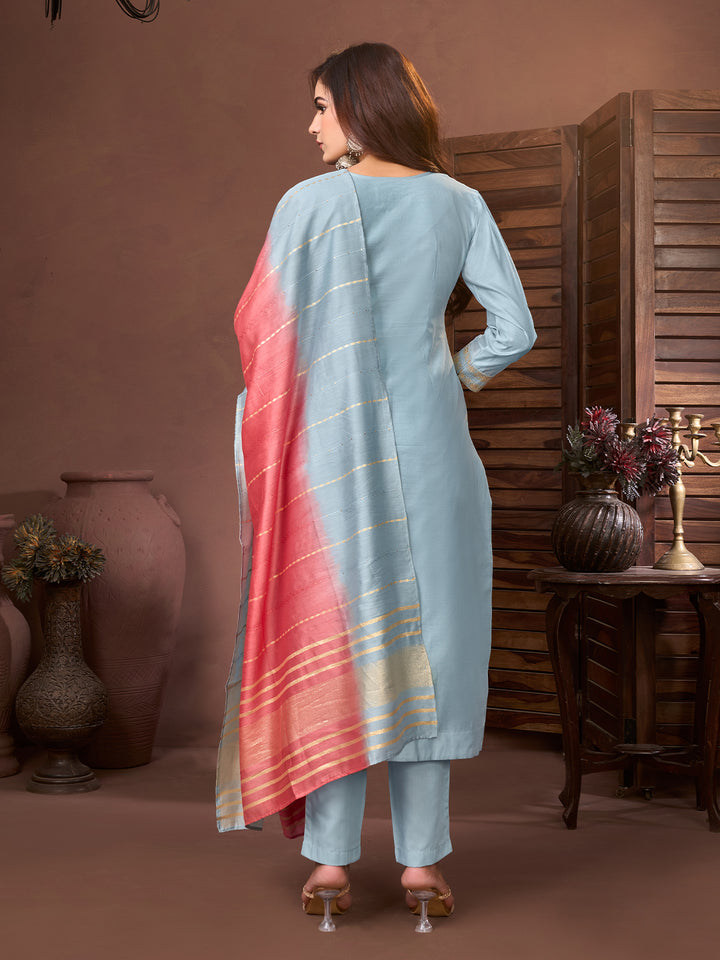 Powder Blue Chanderi Suit Set