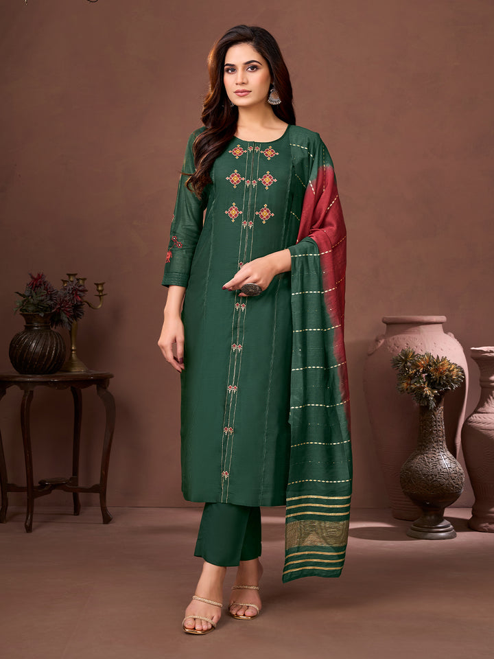 Forest Green Chanderi Suit Set