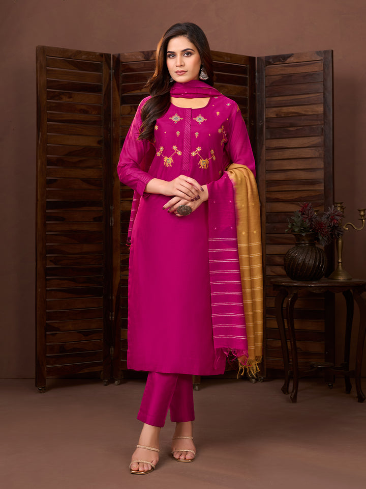 Fuchsia Pink Chanderi Suit Set