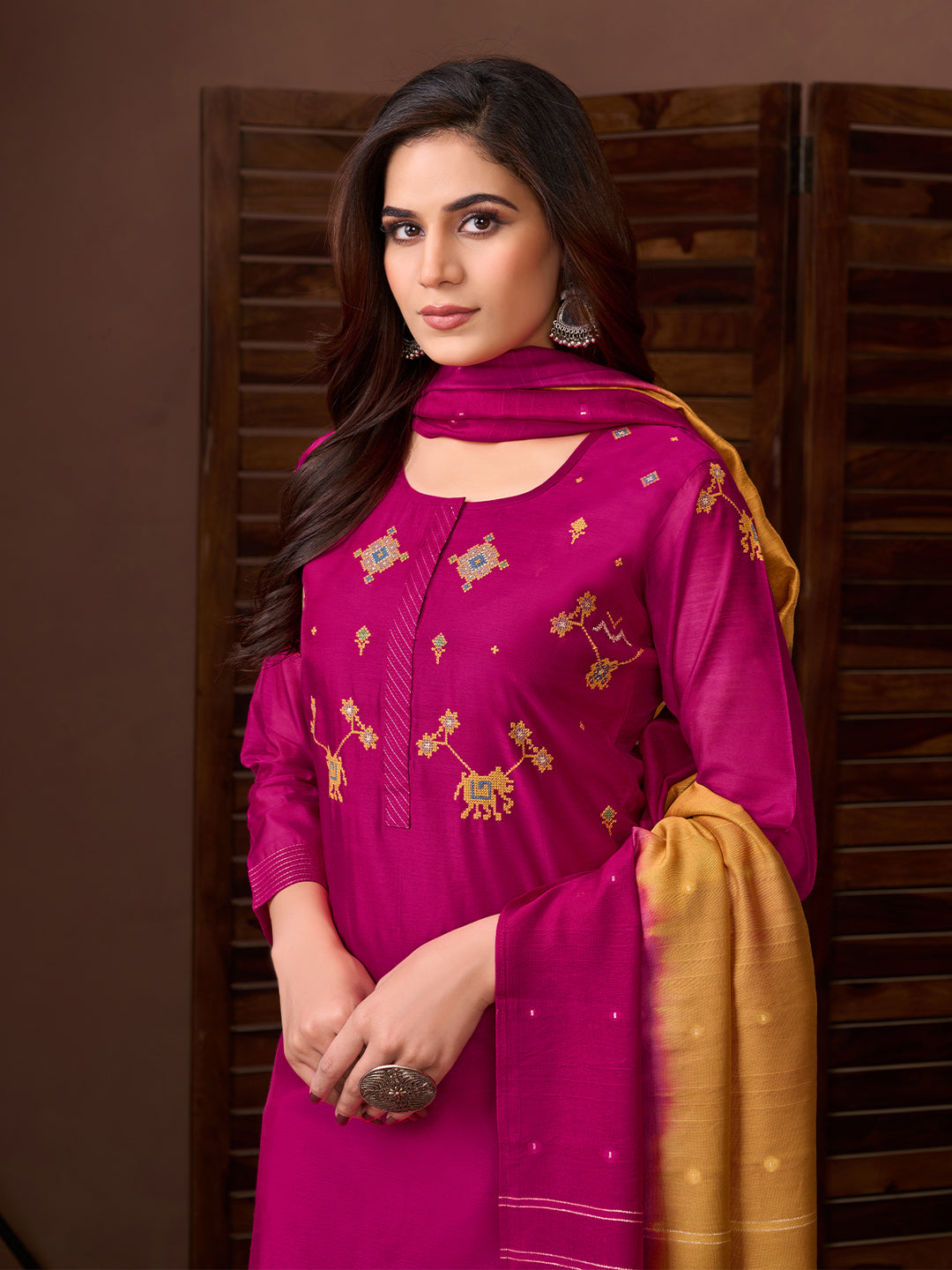 Fuchsia Pink Chanderi Suit Set